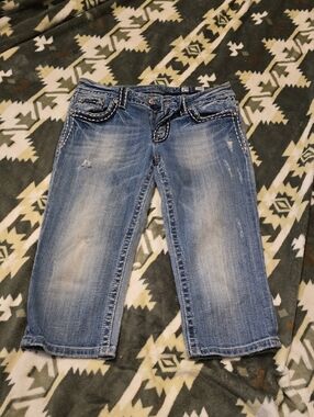 MISS ME Women’s Faded Blue Distressed Denim Capris - Brand Unspecified
